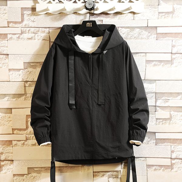 

fashion brand ribbon loose men hoodie spring autumn male casual hoodies sweatshirts men's solid color pullover sweatshirt coat, Black