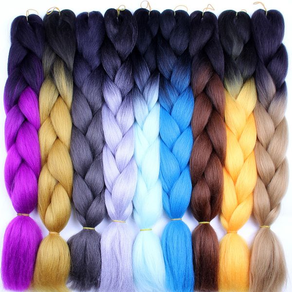 Capelli sintetici Ombre intrecciati Diversi colori misti Intrecciatura Xpression 24 pollici 100 g / pacco Trecce jumbo Kanekalon Intrecciare i capelli Treccia all'uncinetto