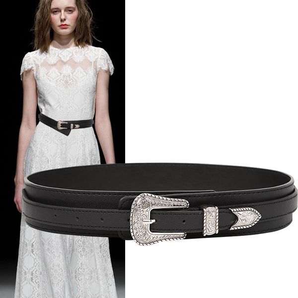 

new ladies belt black pu leather belts for women fashion waistband vintage silver big carved buckle strap belt for dresses jeans, Black;brown