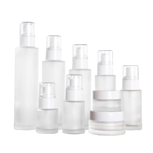 

20ml 30ml 40ml 60ml 80ml 100ml frosted glass cosmetic bottle empty refillable lotion spray bottle cosmetics sample storage containers jars