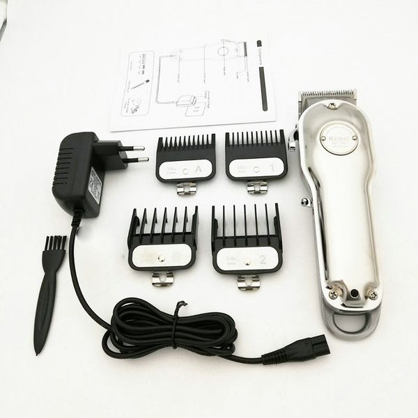 

kemei 1987 barber gold silver rechargeable adjustable carbon steel blade metal body hairline clippers