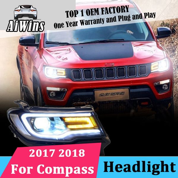 

2 pcs car head lamp for compass led headlight 2017 2018 new compass led drl h7 d2h hid bi xenon beam headlights front light