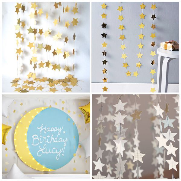 

2018 wall hanging paper star garlands 2m long birthday string chain wedding party banner handmade children room home decor