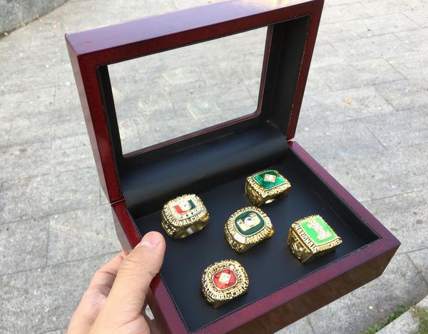 

5 pcs 1983 1987 1989 1991 2001 miami hurricanes national championship ring set with wooden box fan promotion gift wholesale drop shipping, Silver