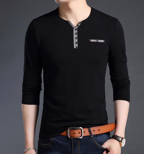 

men clothing fashion patchwork cotton tee t-shirt men spring autumn new long sleeve o-neck t shirt, White;black