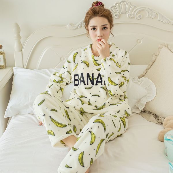 

women winter pajamas set flannel and pant two piece pyjamas sets sleepwear cartoon animal warm coral velvet women's suit, Blue;gray