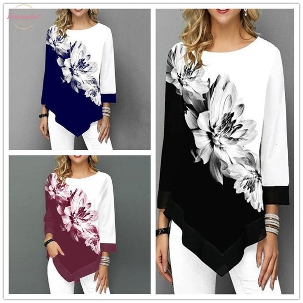 

2020 spring autumn large size women t shirts casual o neck floral print t shirt female t shirt plus size 5xl women, White