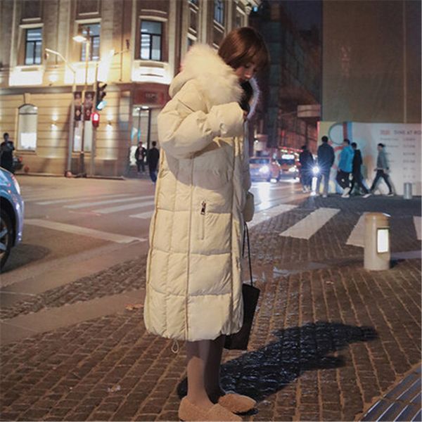 

fashion-women's autumn winter fur collar hooded long parka coats korean outerwear warm loose down cotton padded jacket xa179, Black