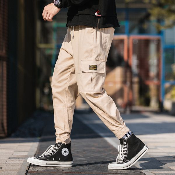 

men's pants 2021 trendy overalls version of casual slacks straight leg, Black