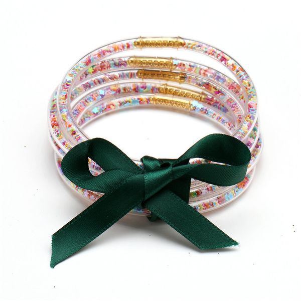 

purple glitters filled coloured star jelly bangle set 2019 women bowknot christmas bangles & circle bracelets, Black
