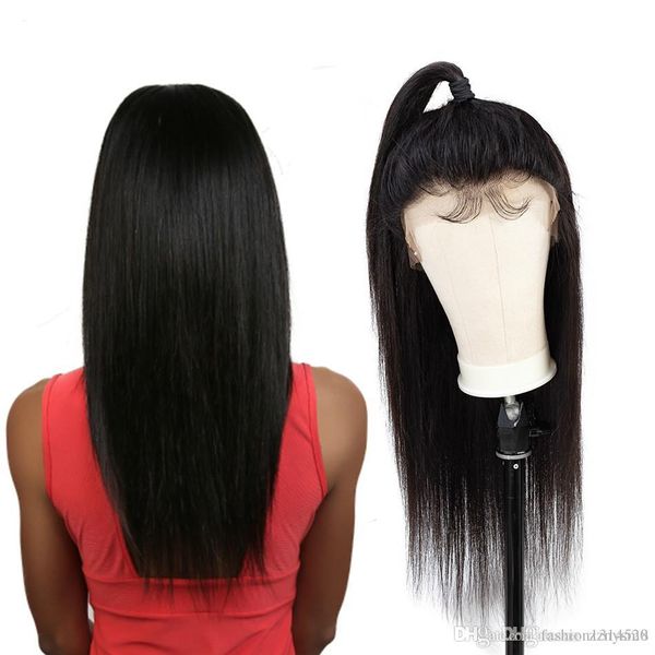 

360 lace frontal wig pre plucked with baby hair 150% density brazilian straight human hair non remy hair +wig net, Black