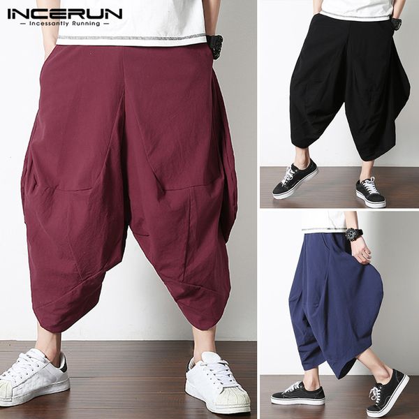 

2020 summer men шаровары vintage joggers мужской plain теленок длина брюки эластичный пояс багги хлопок белье брюки плюс размер, Black