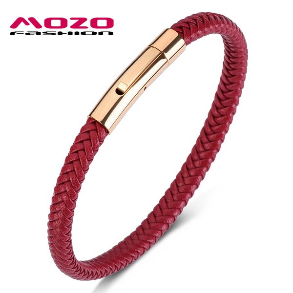 

wholesale jewelry braided leather bracelet for men and women handmade bangle trendy clasp wrist band red, Golden;silver