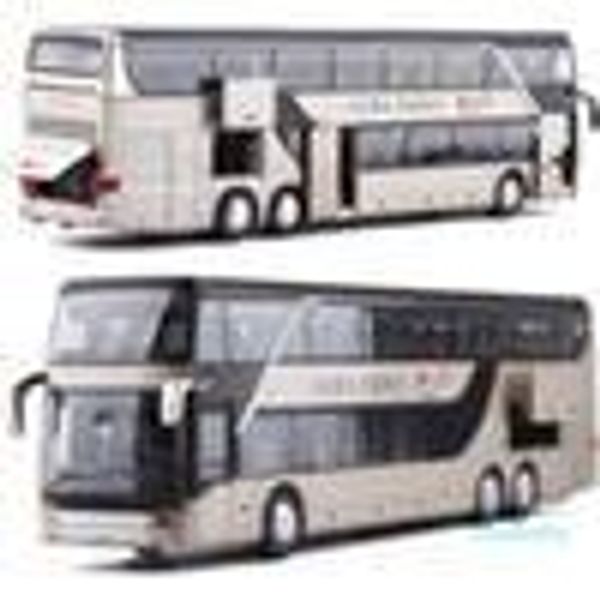 

1:32 high simulation double sightseeing bus model toy cars alloy flashing sound vehicle toys for kids children fc1