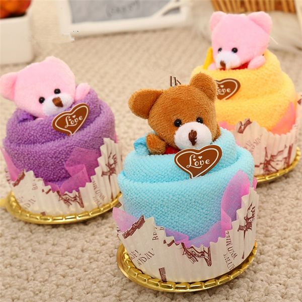 

10sets 30x30cm creative towels mini bear cup cake pack microfiber fabric hand towels face washing towel party wedding gifts