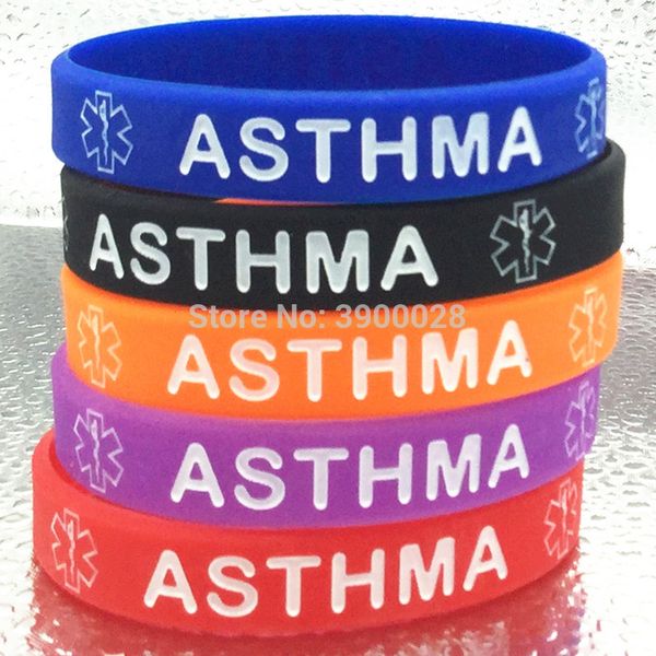 

1pcs asthma medical alert emergency treatment silicone rubber band wristband bracelet bangle, Golden;silver