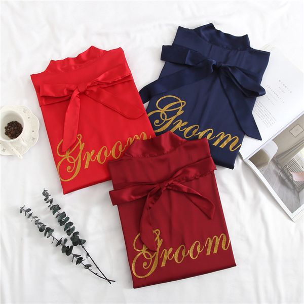 

men casual kimono bathrobe embroidery groom&groomsman wedding party robes rayon sleepwear bride&bridesmaid dressing gown l xl, Black;brown