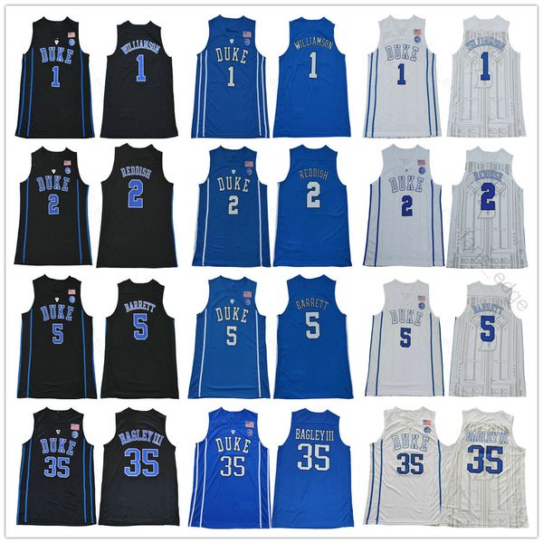 

ncaa duke blue devils college 1 zion williamson 2 cam reddish 5 rj barrett 35 marvin bagley iii 0 tatum irving stitched basketball jersey, Black