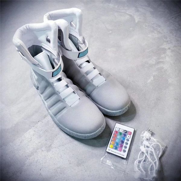 

2019 air mag back to the future 2 light up shoes boots for men grey red black and telecontroller marty mcfly's led shoes