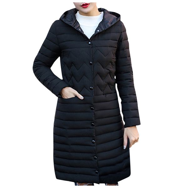 

jaycosin ladies solid color hooded slim lightweight cotton jacket casual long warm jacket new daily wild autumn winter coat, Black