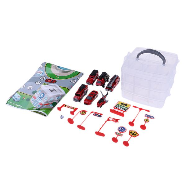 

kids educational car storage organizer box parking lot toy fire truck