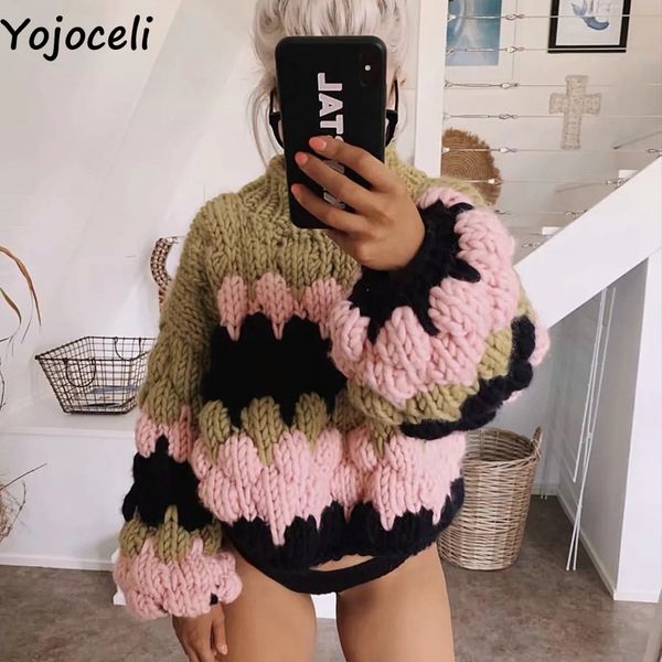 

yojoceli oversize knitted sweater women autumn winter warm casual knitting cool sweater jumper outerwear, White;black