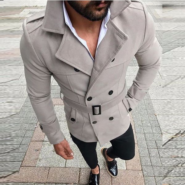 

2020 new jacket men's fashion slim fit long sleeve suit windbreaker trench coat men autumn winter warm button coat, Black