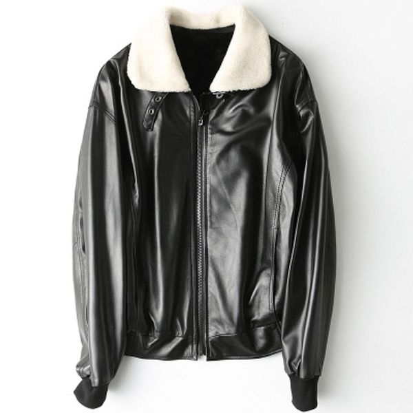 

2019 new fashion genuine sheep leather jacket h1, Black