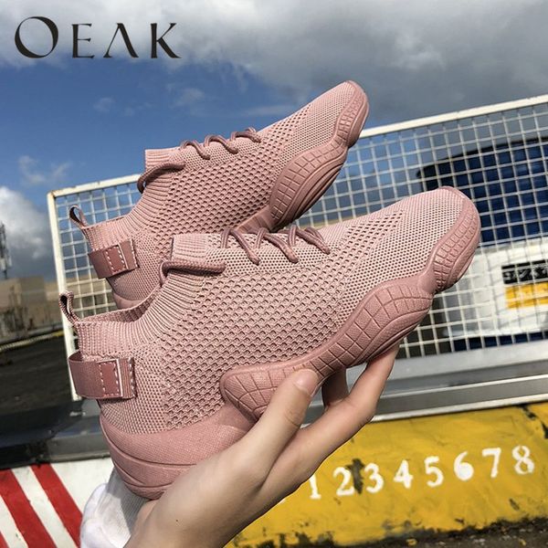 

oeak women vulcanized sneakers flat casual shoes woman comfortable breathable flats female mesh slip on ladies fashion casual, Black