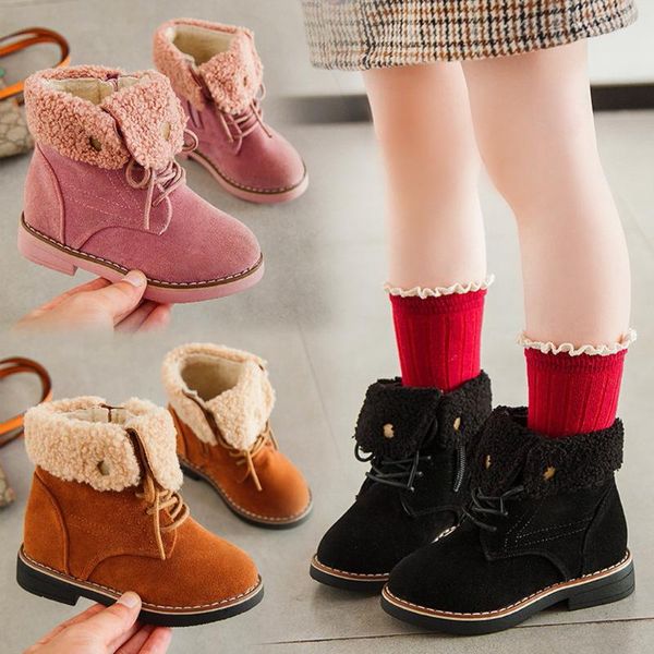 

2020 new fashion girls boots princess shoes winter plus velvet girls plush warm children' shoes zipper princess booties, Black;grey