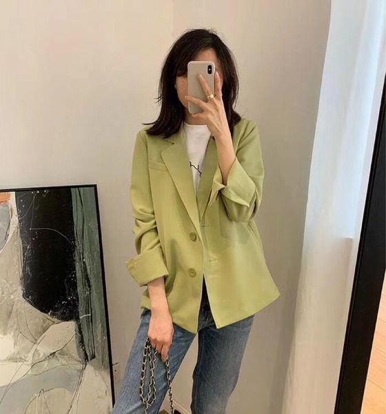 

women coat 2020 spring new loose small drop shoulder retro casual lazy casual blazer, White;black