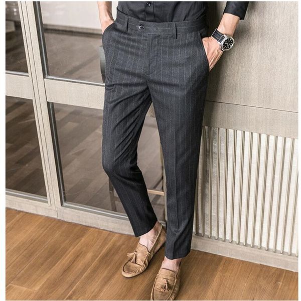 

2020 fashion business casual men pants slim elegant masculino dress pants new striped suit trousers mens suit 28-36, White;black