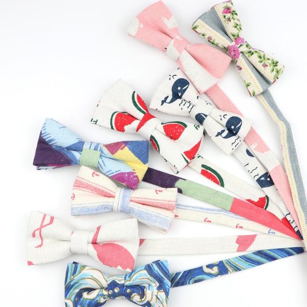

linen kids cartoon adjustable bow tie cravats animal flower butterfly stylish gift party dinner bowtie accessories, Black;gray