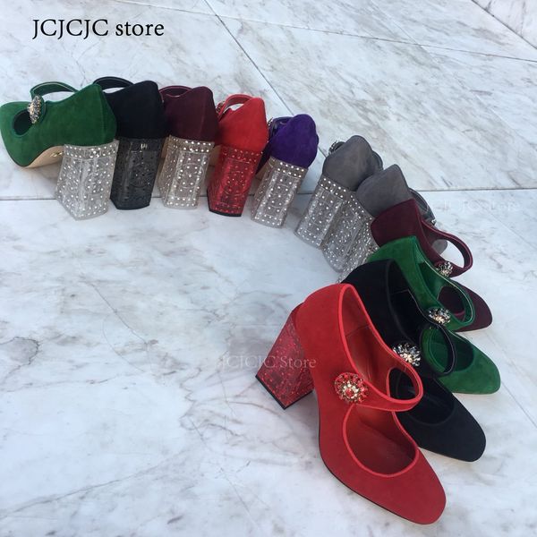 

women's pumps genuine leather fashion high square heel pointed toe party spring shoes handmade shallow pumps transparent heel g154, Black