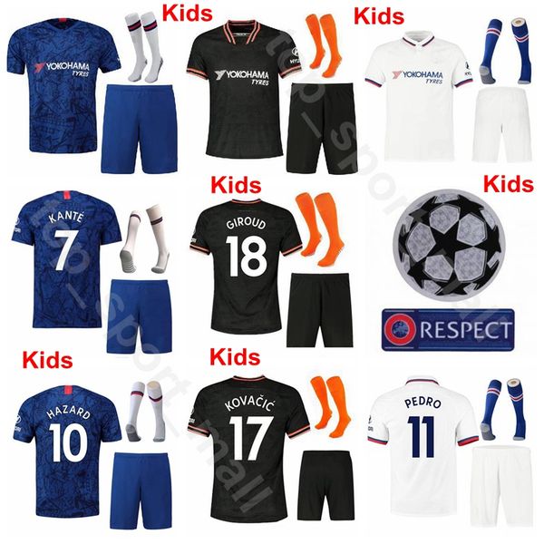

youth kante jersey socks set soccer kids pedro giroud willian jorginho pulisic marcos pedro giroud willian pulisic football shirt kits, Black