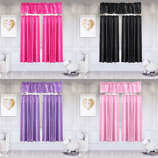 

3pcs pure color kitchen home curtain with swag tier window curtain set bedroom living room curtains window drapes voile