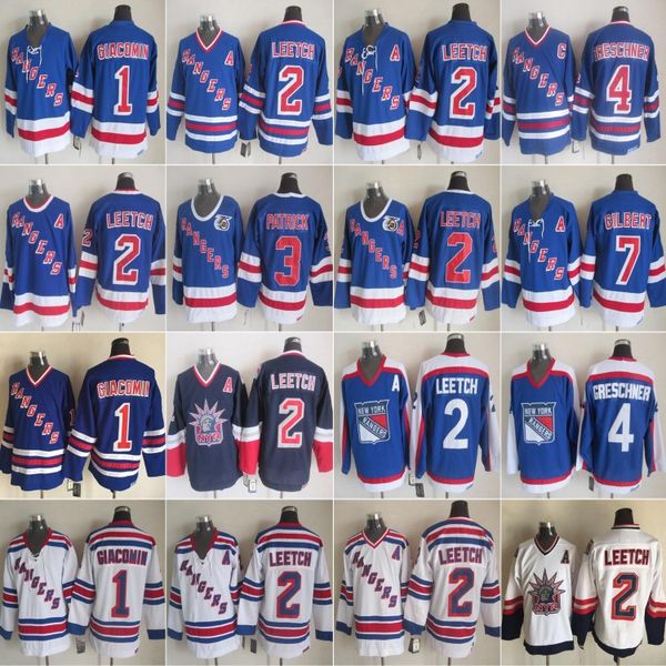 

vintage new york rangers 2 brian leetch hockey jerseys 3 james patrick 4 ron greschner 1 eddie giacomin 7 rod gilbert 75th vintage ccm blue, Black;red