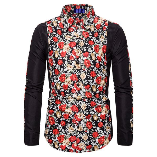 

2019 retro floral printed man casual shirts fashion classic men dress shirt breathable men's long sleeve brand clothing us xxl, White;black