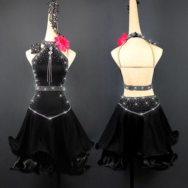 

shiny rhinestone latin dance dress female costumes new performance customize latin dance competition dresses woman, Black;red