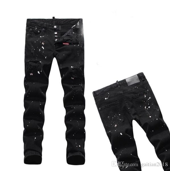 

new 2019 man ripped denim tearing jeans black cotton fashion tight spring autumn men's pants a1850, Blue