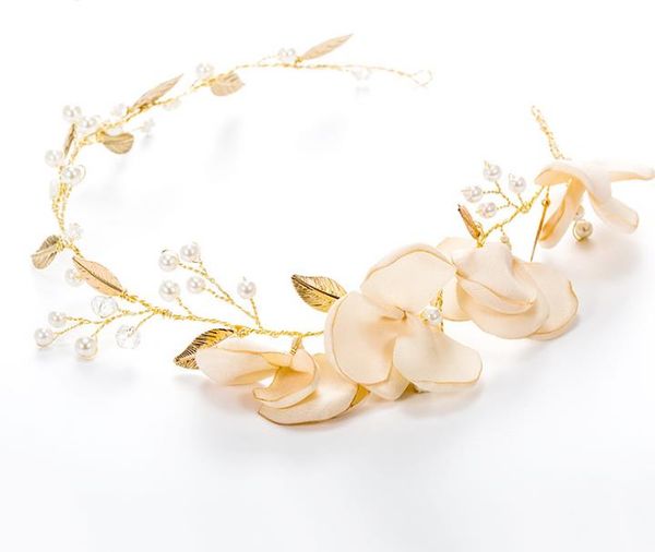 

european and american fashion personality simple hair hoop pearl cloth lady hairband wedding accessories handmade bridal headdress, Slivery;golden