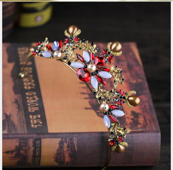 

retro coloured crystal bride crown bride wedding dress headdress bride jewelry, Slivery;golden