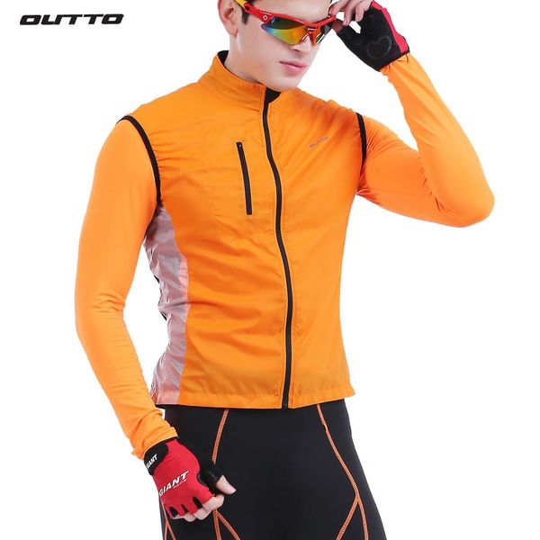 

outto men's sleeveless reflective cycling windbreaker breathable windproof bike gilet, Black