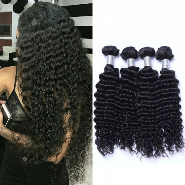 

peruvian human hair extensions 4 bundles deep wave human hair weaves 1b black curly non-remy hair