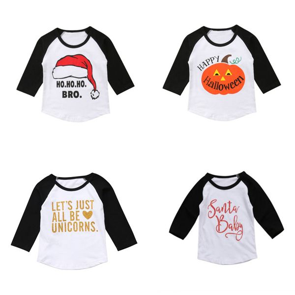 

baby kids christmas t-shirts letter printed long sleeve kids casual girls clothes girl winter plug-in sleeve 1-6t 07, White;black