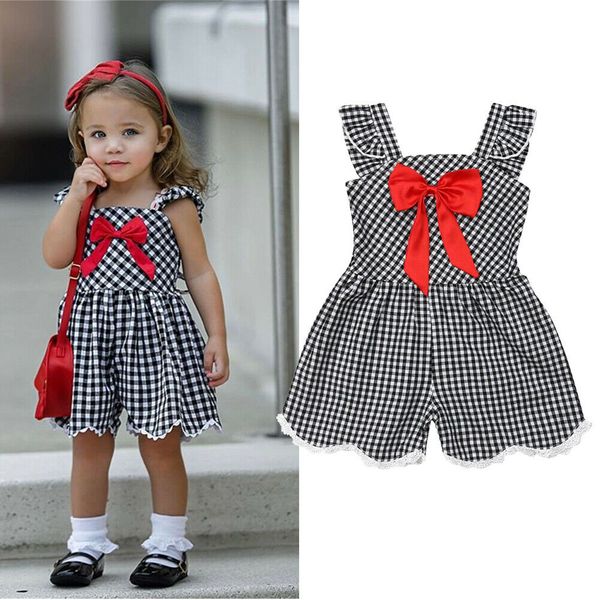 

pudcoco 2019 summer kids baby girls palid bowknot romper jumpsuit bowknot playsuit outfit casual clothes, Blue