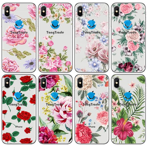 

tongtrade] soft silicone tpu case for iphone 8s 7s 6s 5s x xs 11 pro max plus samsung note 10 9 8 pro s10 painted rose flower floral case