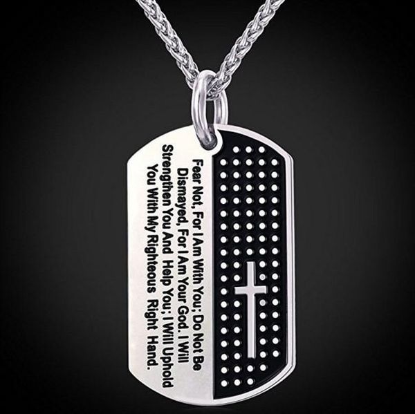 

collares bible cross men necklace military dog tag 316l stainless steel necklace men jewelry religious bible verse necklace, Silver