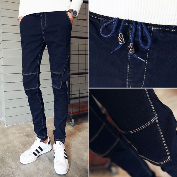 

men's jeans autumn and winter style teenager japanese-style beam leg harem pants boy's elastic elasticity skinny, Blue