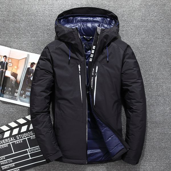 

2019 new winter white duck thick downs jacket men casual hooded coat snow parka male warm downs jacket men outwear, Black